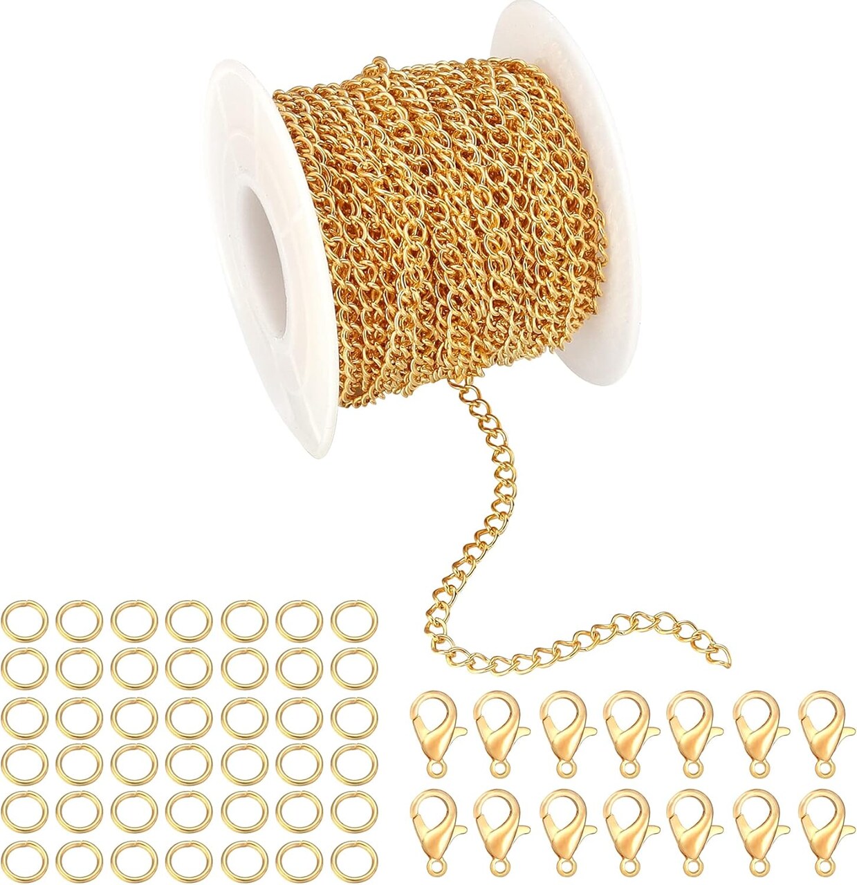 30 Feet Necklace Chains 3mm Twisted Links Chain for DIY Jewelry Making,Necklace Chains Set with 20Pcs Lobster Clasps 50Pcs Jump Rings
